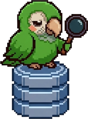 Gini, the Datagini mascot, perched on a database